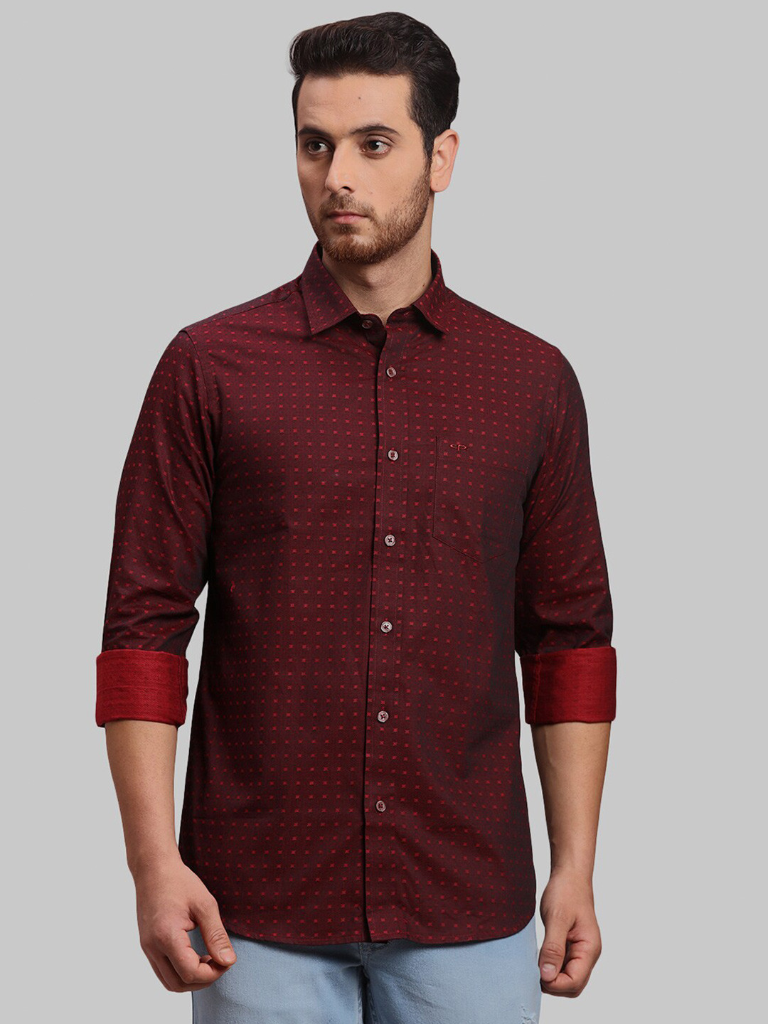 

ColorPlus Micro Disty Printed Cotton Casual Shirt, Red