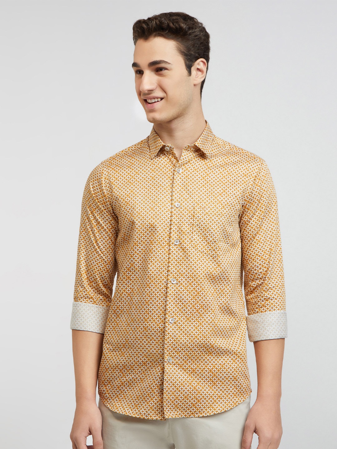 ColorPlus Ethnic Motifs Printed Cotton Casual Shirt, Mustard