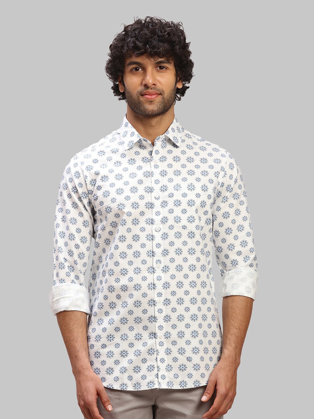 

ColorPlus Slim Fit Floral Printed Cotton Shirt, White