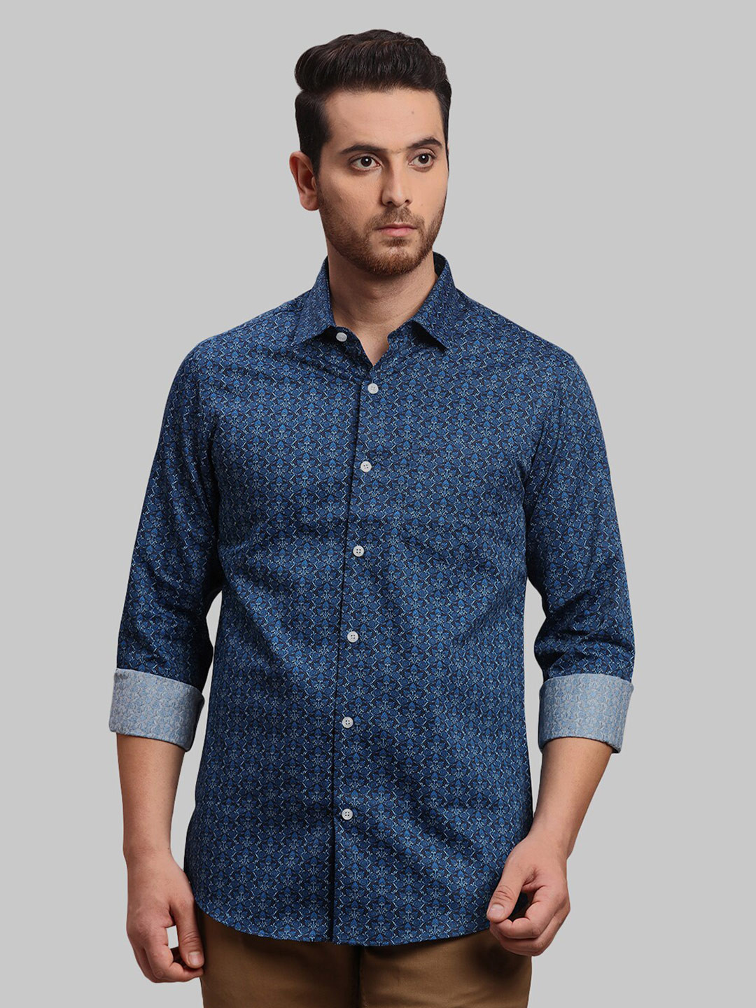 

ColorPlus Floral Printed Cotton Opaque Shirt, Blue
