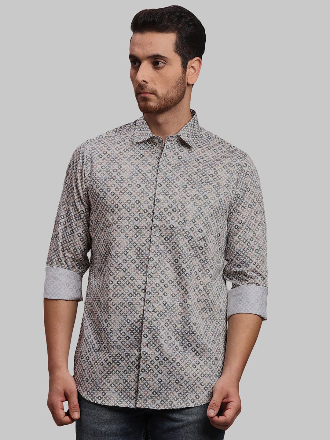 

ColorPlus Geometric Printed Cotton Formal Shirt, Grey