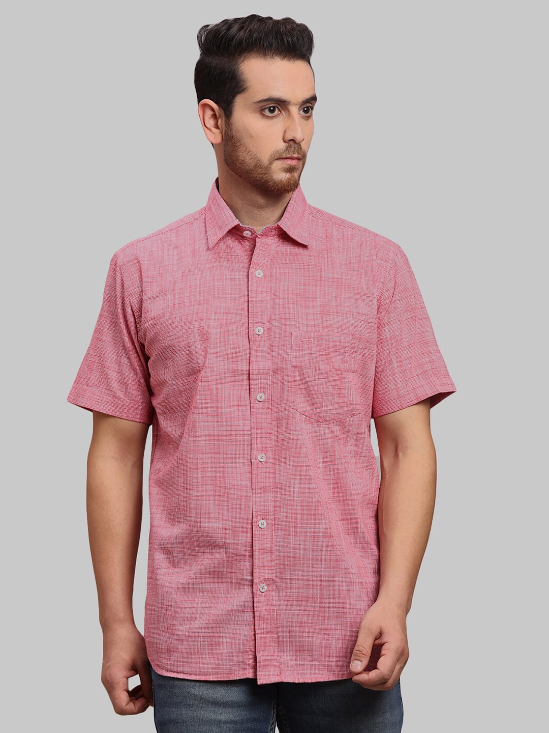 

ColorPlus Self Design Textured Tailored Fit Cotton Shirt, Red