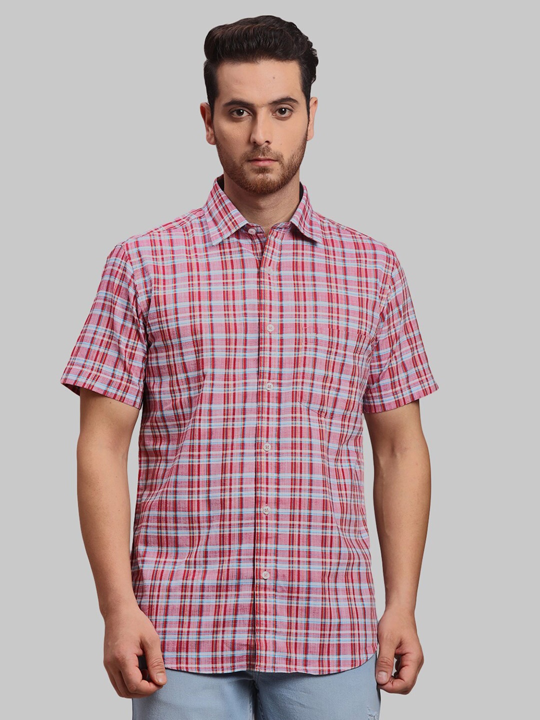 

ColorPlus Tartan Checked Cotton Tailored Fit Opaque Shirt, Red
