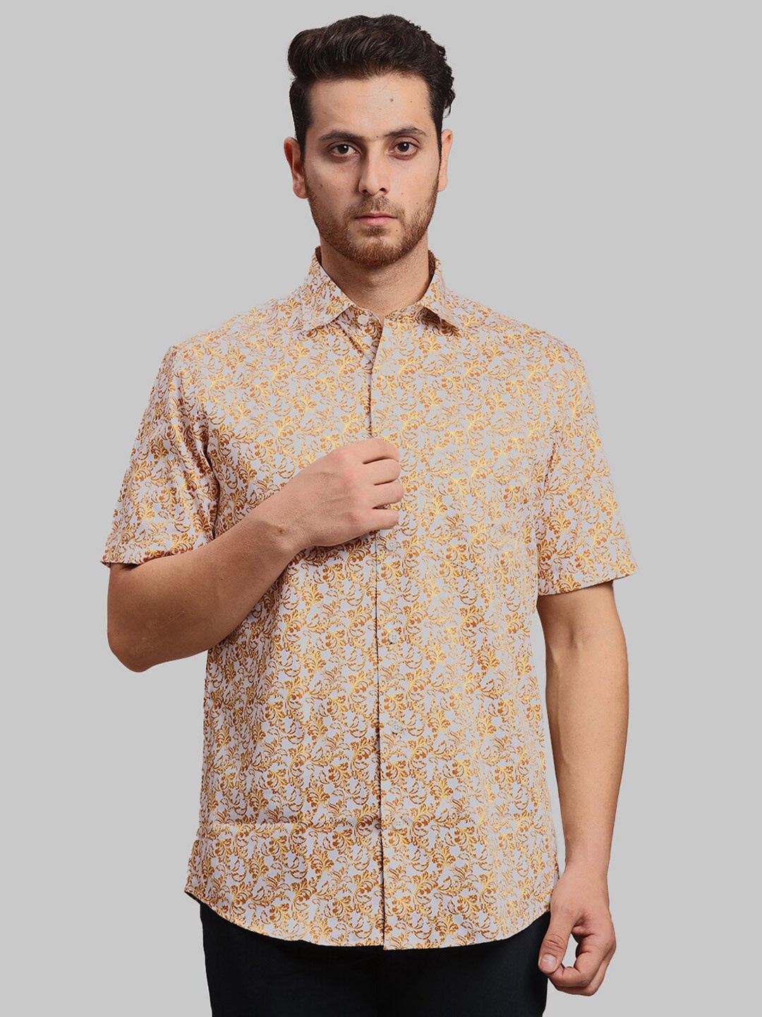 

ColorPlus Tailored Fit Floral Printed Cotton Casual Shirt, Brown