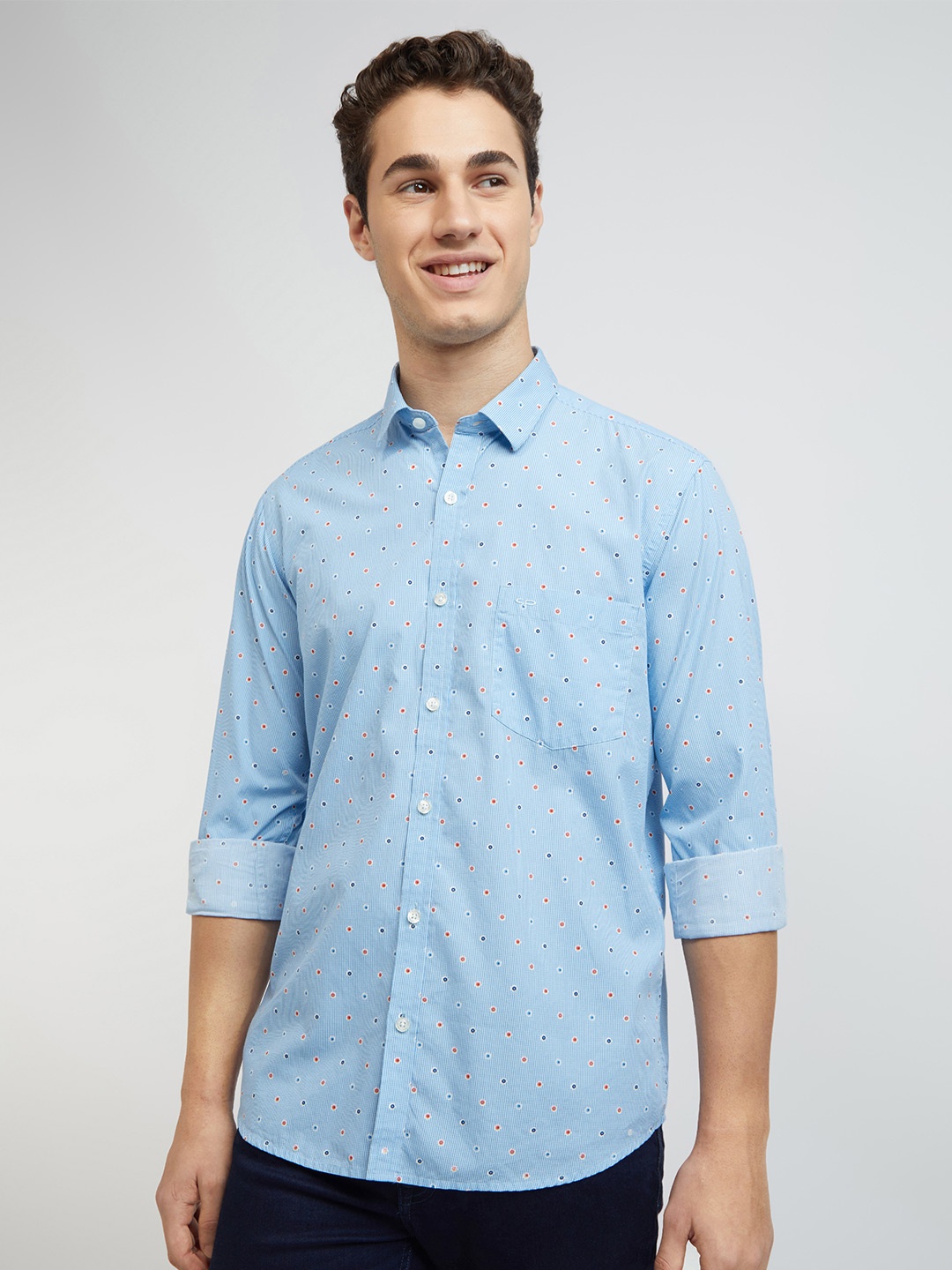 

ColorPlus Tailored Fit Micro Disty Printed Cotton Casual Shirt, Blue