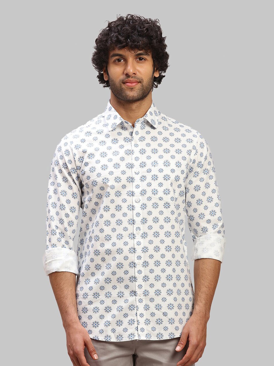 

ColorPlus Slim Fit Floral Printed Cotton Casual Shirt, White