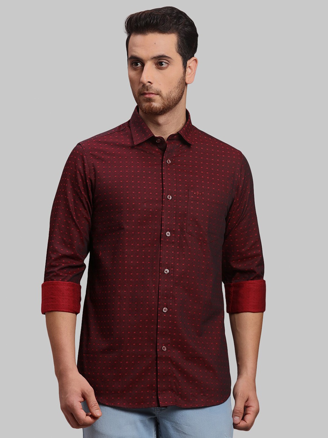 

ColorPlus Micro Disty Printed Cotton Casual Shirt, Red