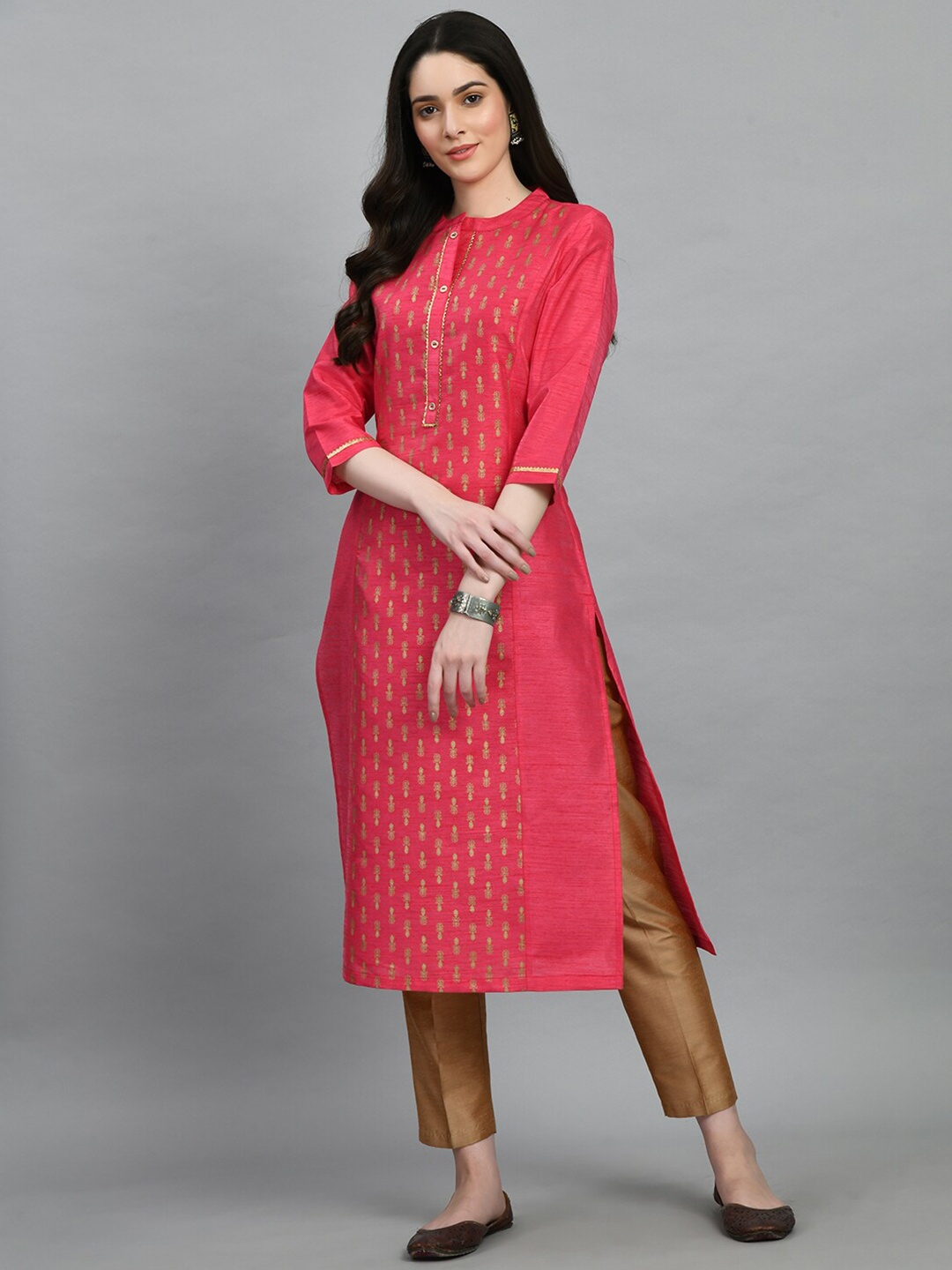 

KALINI Ethnic Motifs Printed Gotta Patti Straight Kurta, Magenta