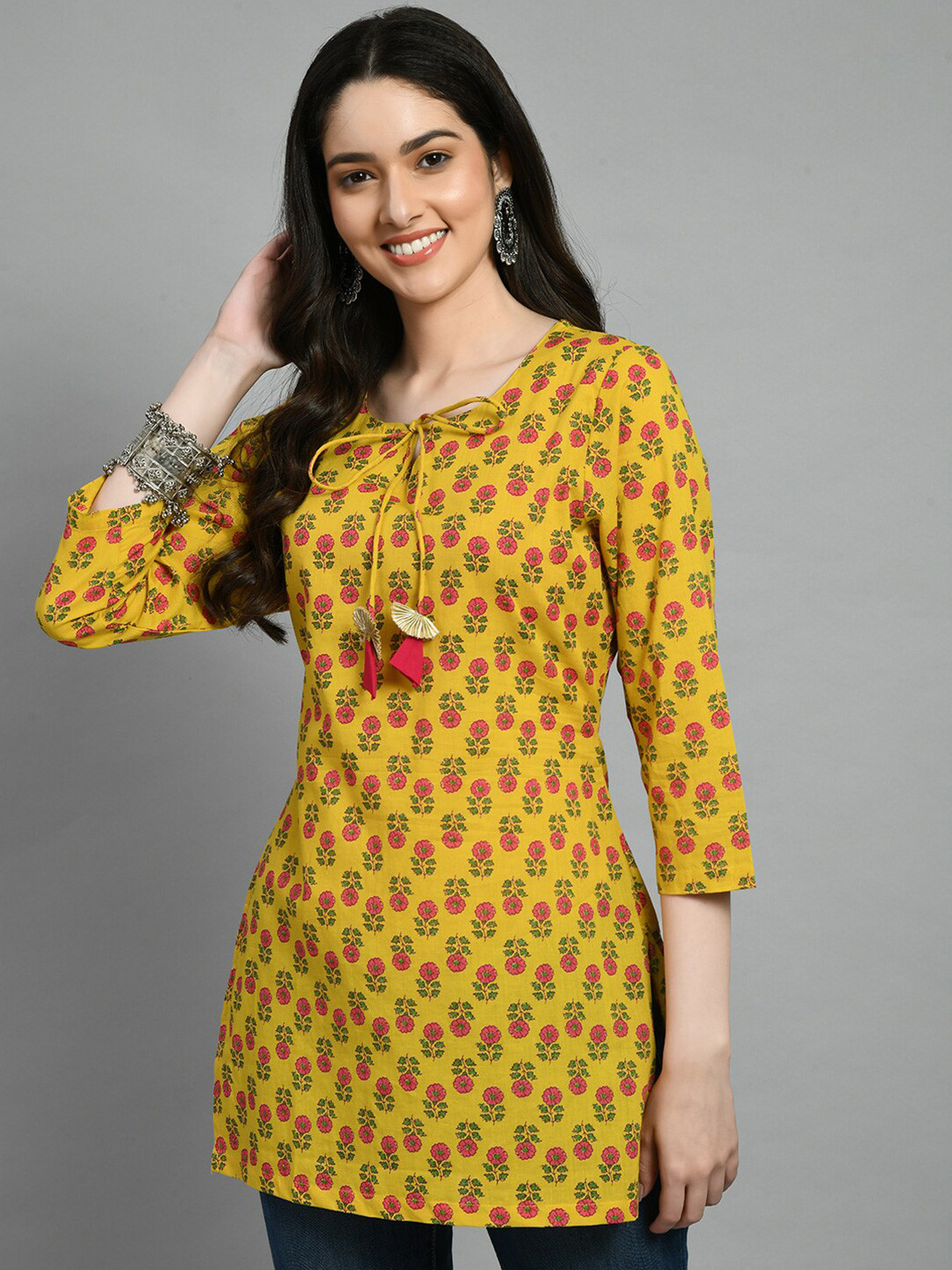 

KALINI Floral Printed Cotton Tunic, Yellow