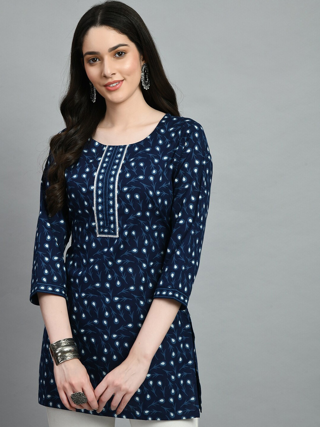 

KALINI Ethnic Motifs Printed Cotton Tunic, Blue