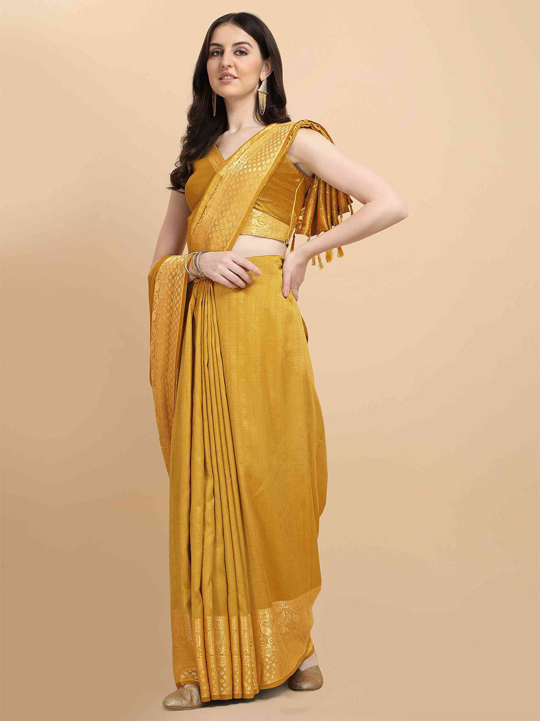 

elora Zari Art Silk Bhagalpuri Saree, Yellow