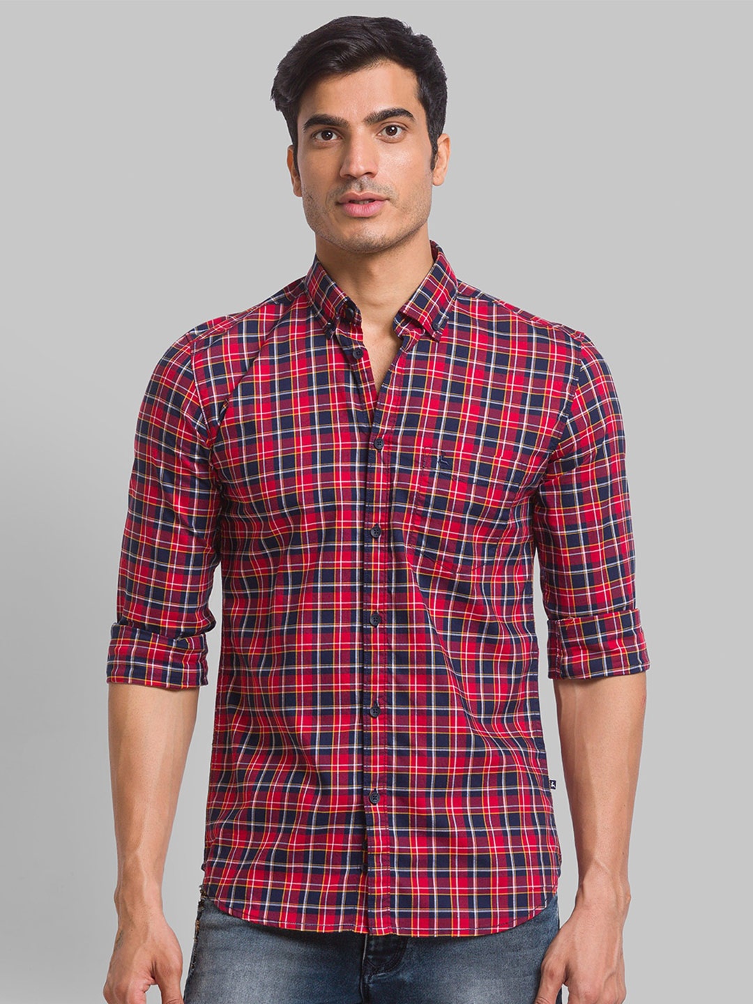 

Parx Slim Fit Checked Cotton Casual Shirt, Red