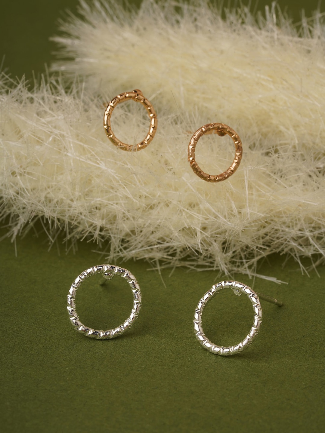 

AQUASTREET Set of 2 Silver & Gold-Plated Circular Studed Earrings, White