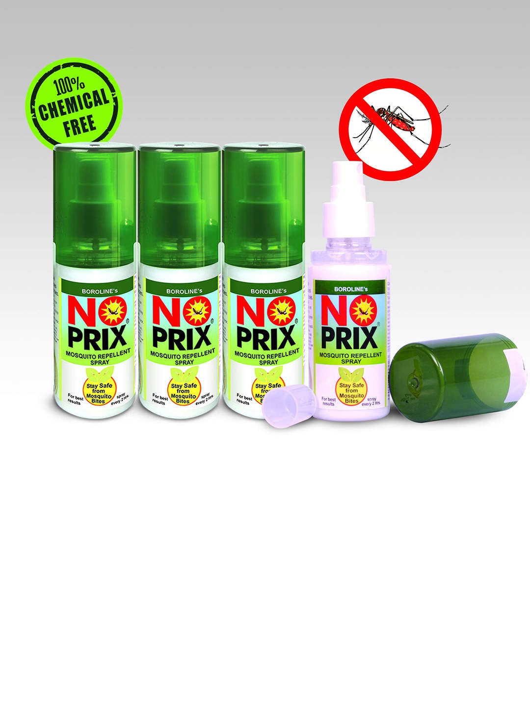 

BOROLINE Set of 3 No Prix Mosquito Repellent Spray - 100 ml Each, Green