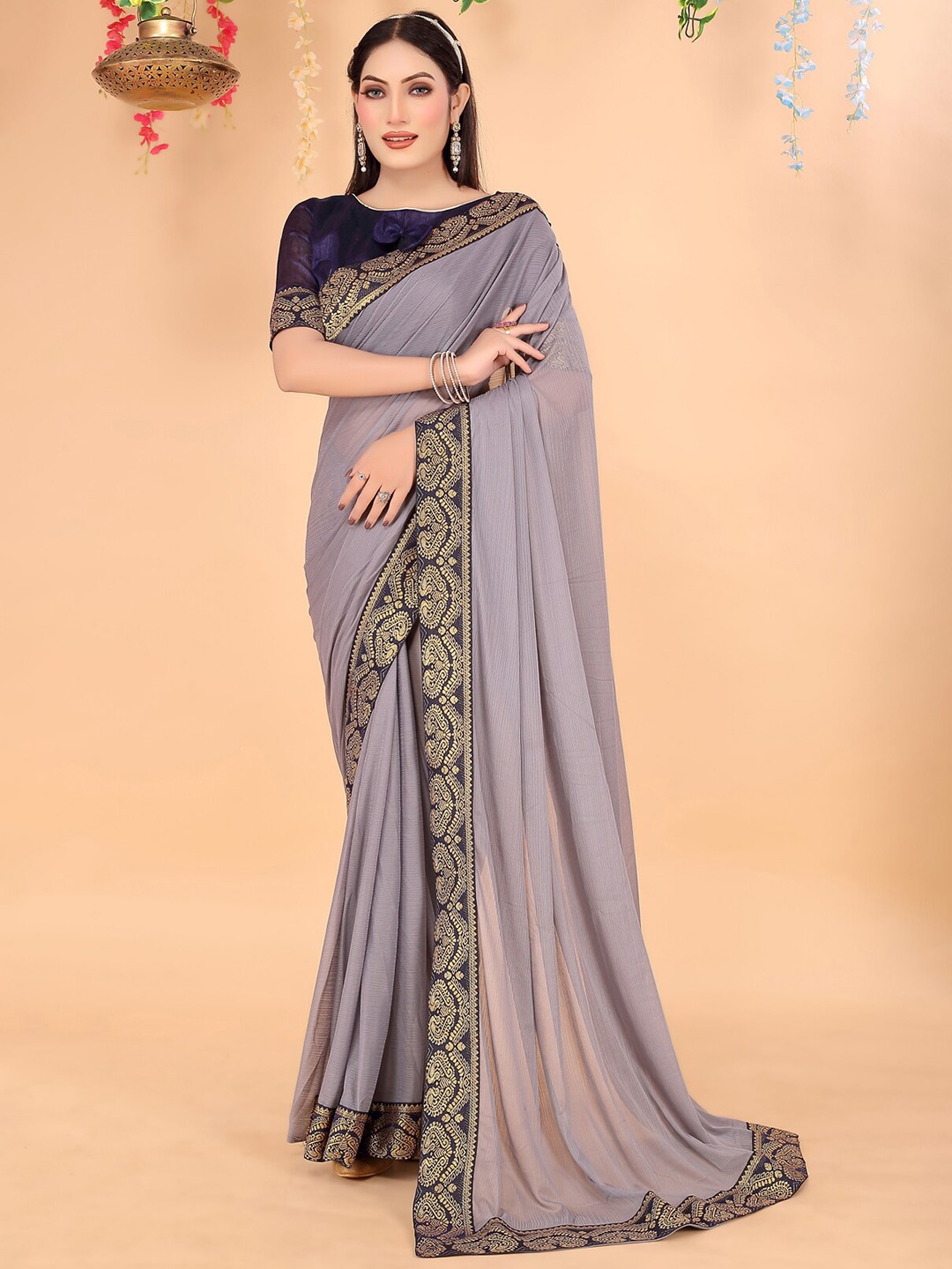 

Florence Zari Art Silk Saree, Grey