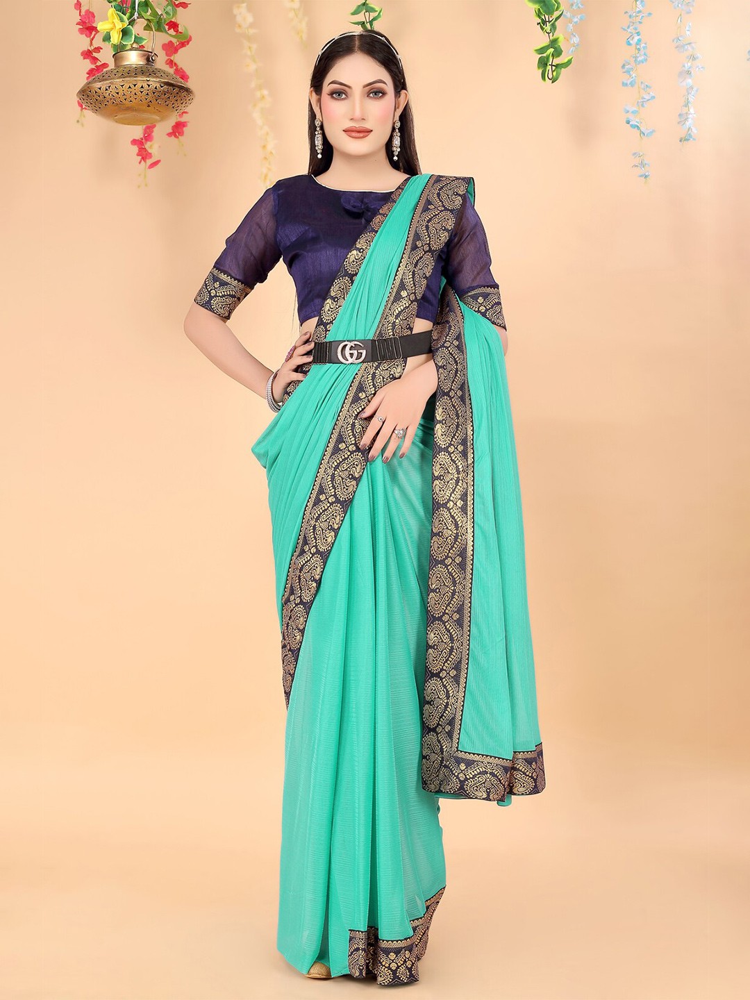 

Florence Woven Design Zari Saree, Turquoise blue