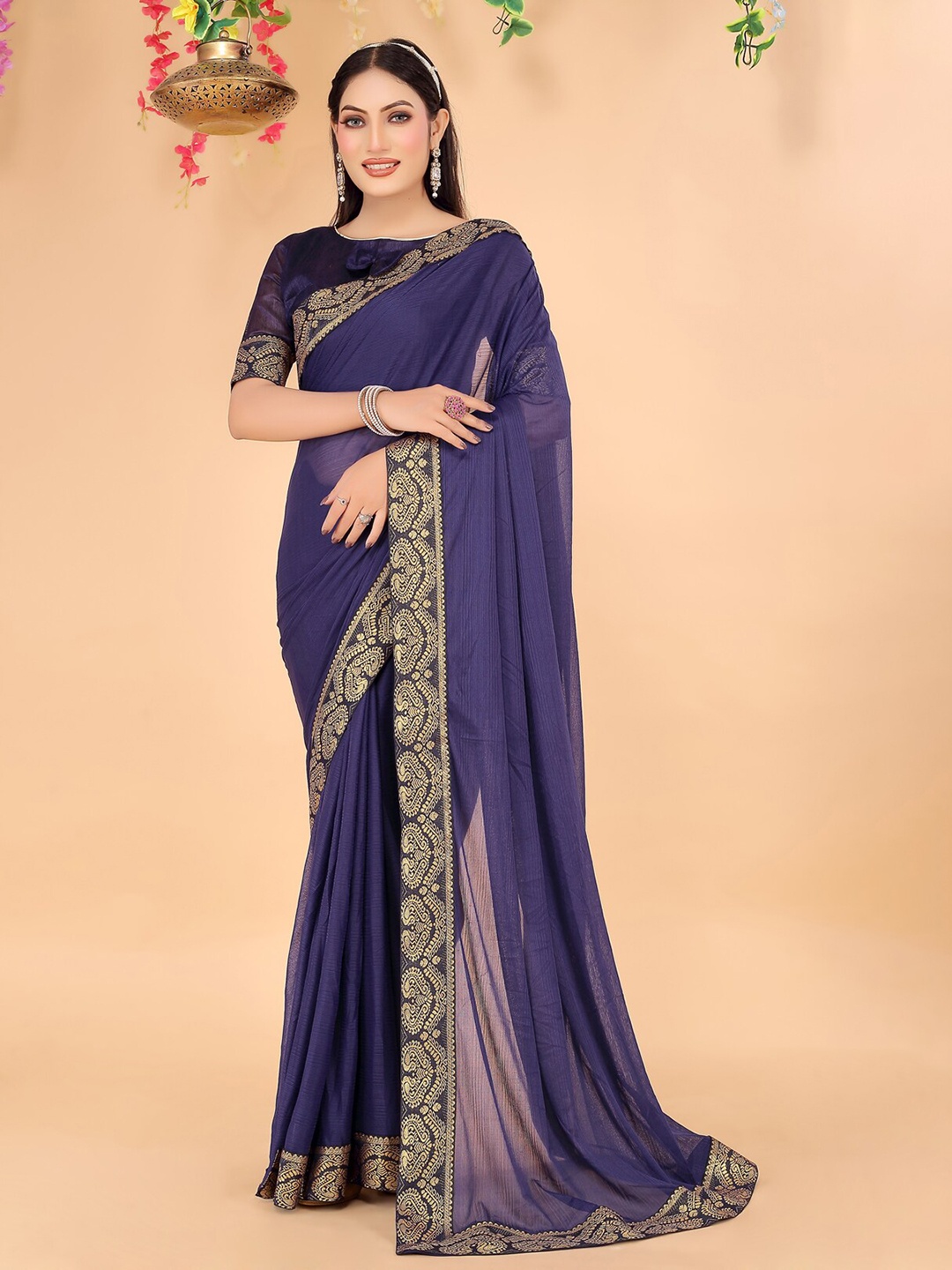 

KALINI Woven Design Border Zari Art Silk Saree, Blue