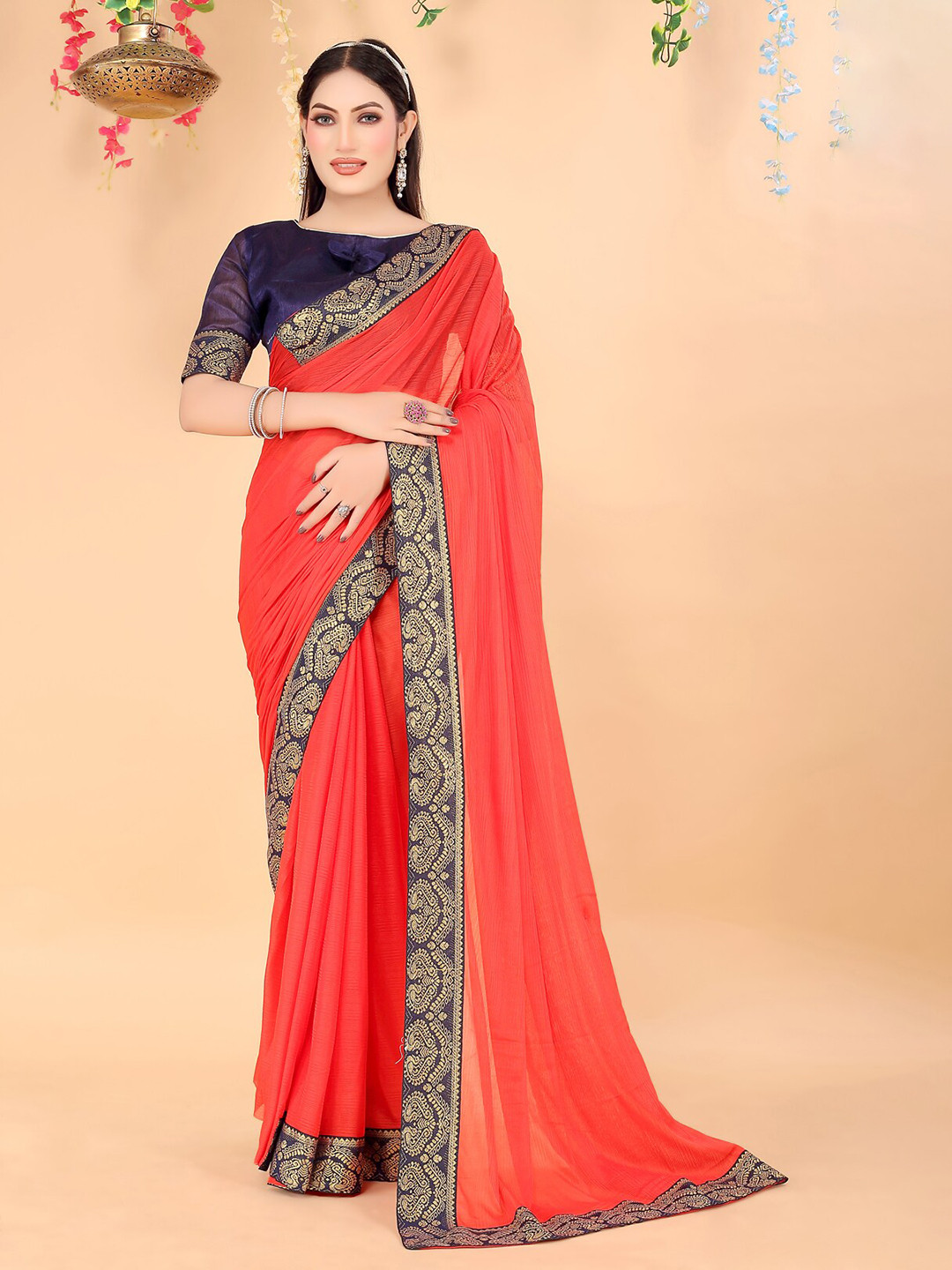 

KALINI Woven Design Border Zari Art Silk Saree, Red