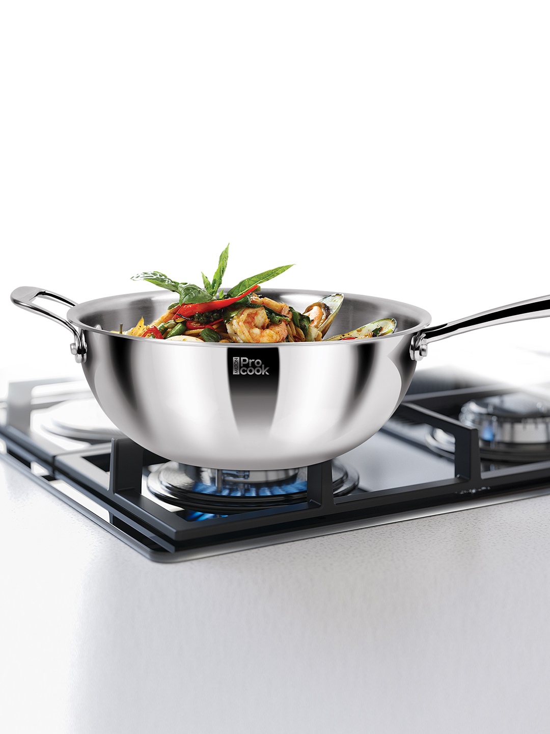 

Milton Pro Cook Triply Induction Safe Stainless Steel Wok- 3.87 Litres-26 cm, Silver