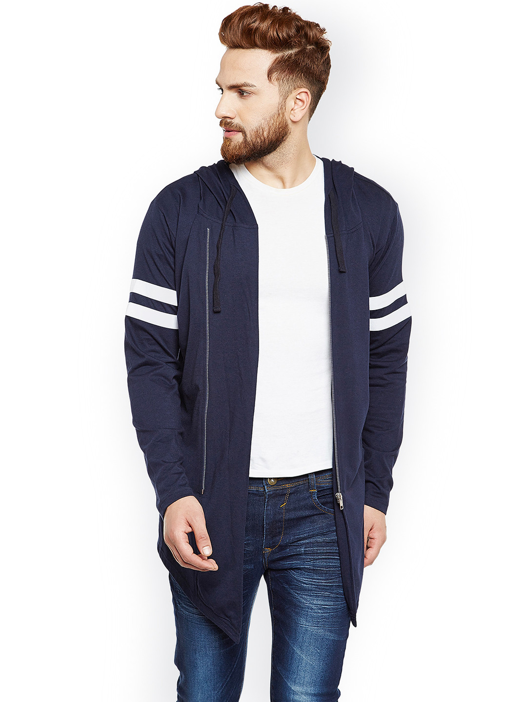 

CHILL WINSTON Men Blue Solid Hooded Longline Sweatshirt
