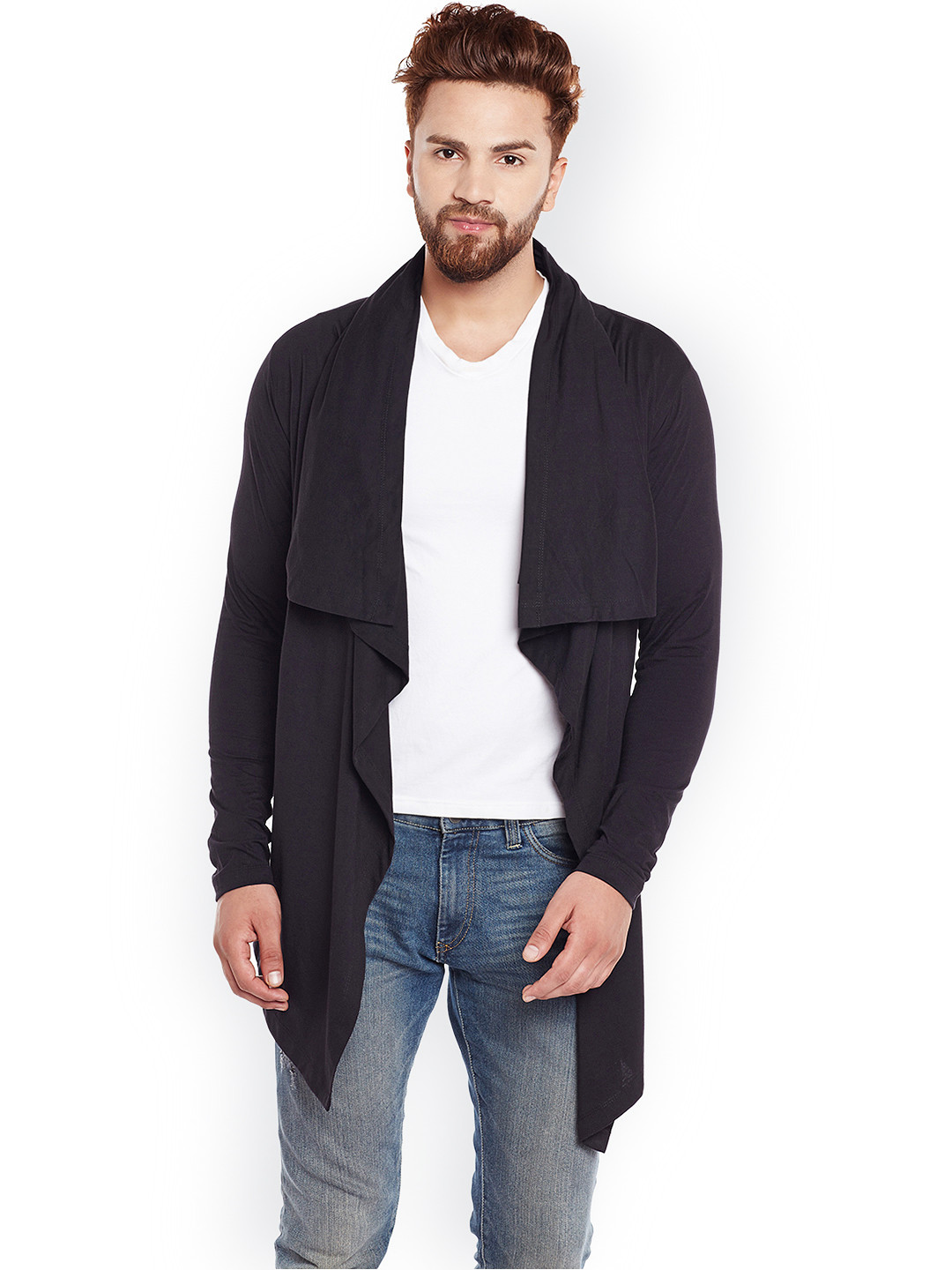 

CHILL WINSTON Black Solid Open Front Longline Shrug