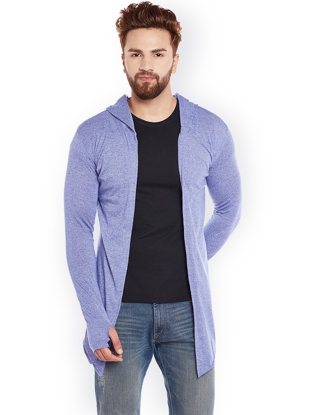 

CHILL WINSTON Blue Solid Open Front Longline Shrug