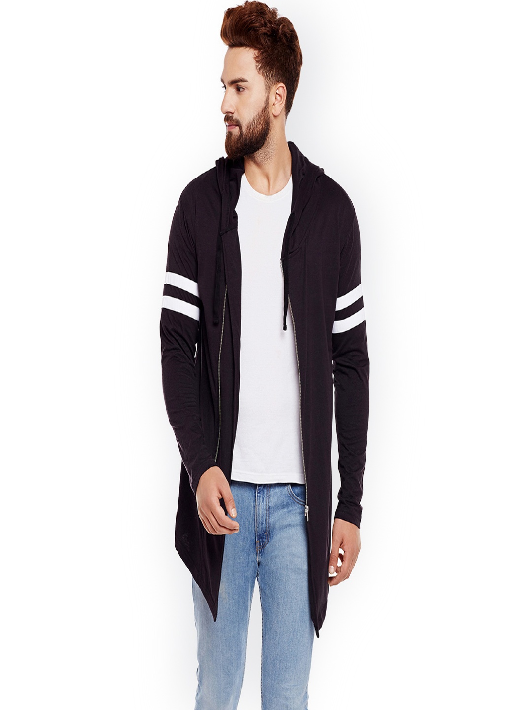 

CHILL WINSTON Men Black Solid Hooded Longline Sweatshirt