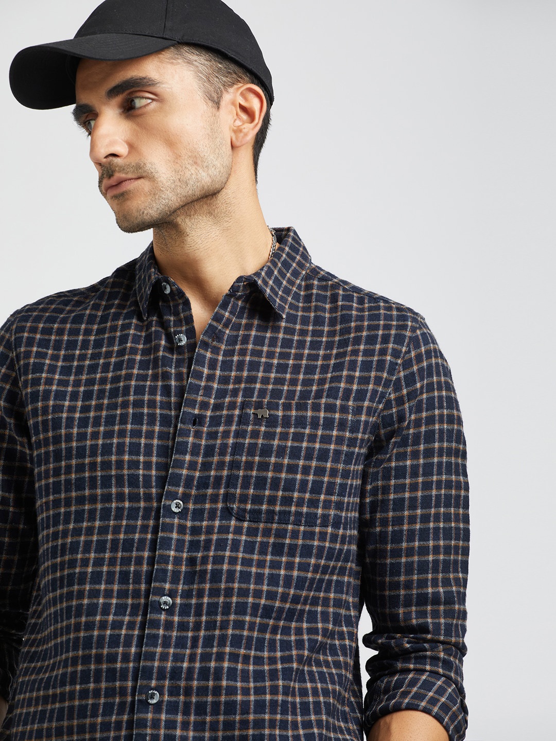 

THE BEAR HOUSE Slim Fit Grid Tattersall Checked Flannel Pure Cotton Casual Shirt, Blue