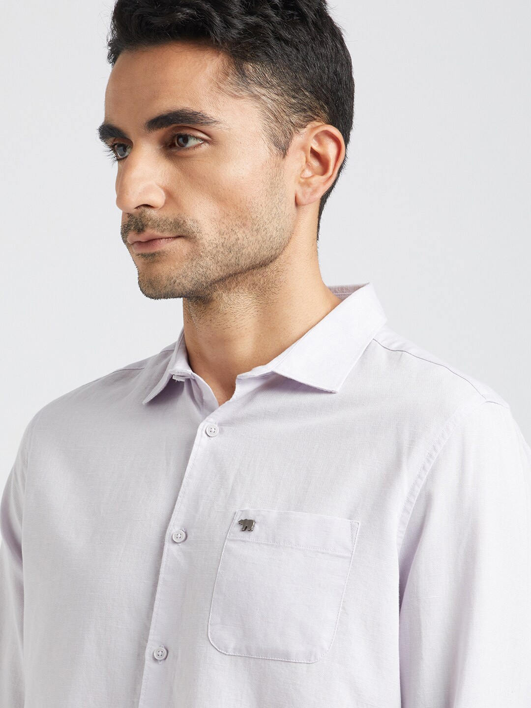 

THE BEAR HOUSE Slim Fit Cotton Linen Casual Shirt, Purple