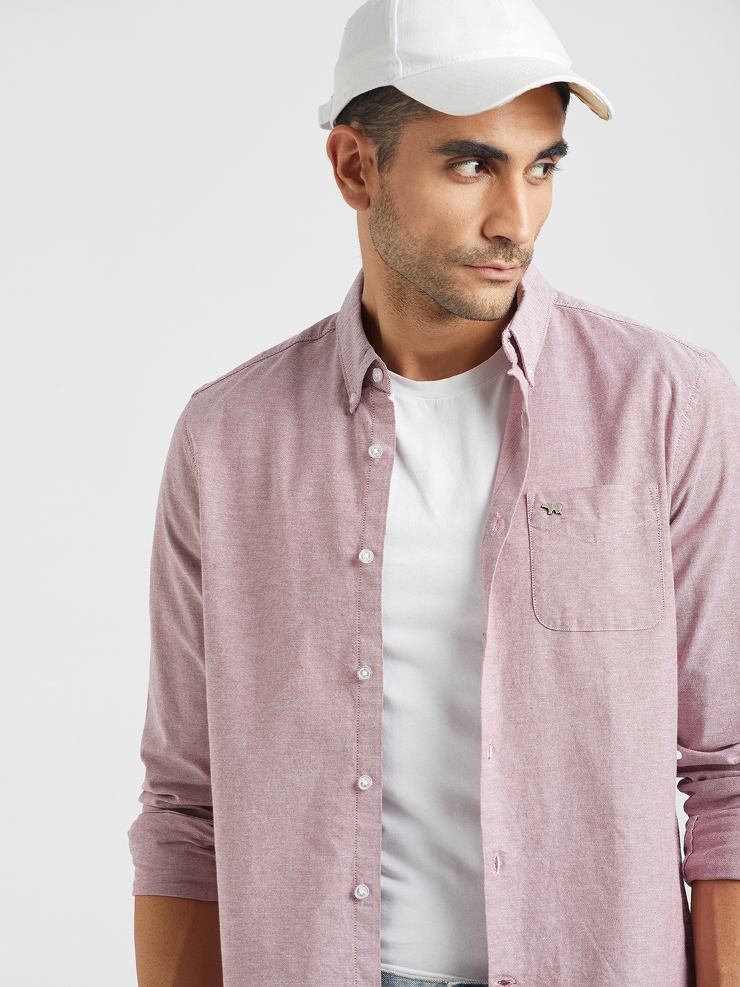 

THE BEAR HOUSE Button-Down Collar Slim Fit Casual Shirt, Red