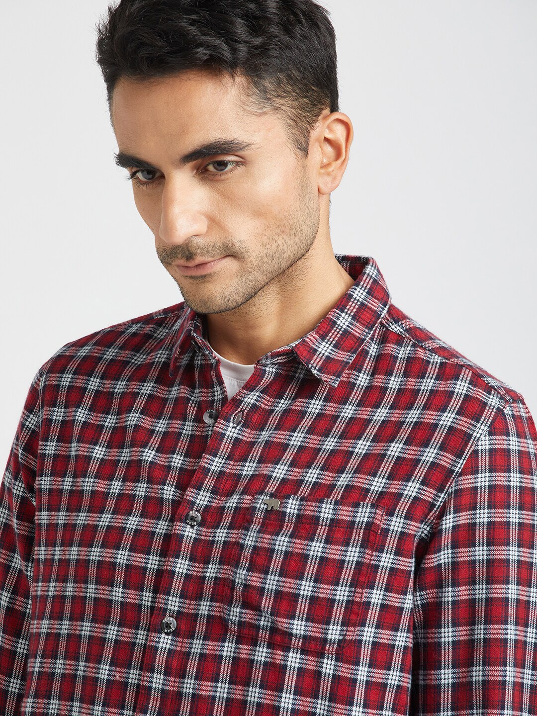 

THE BEAR HOUSE Tartan Checked Slim Fit Flannel Pure Cotton Casual Shirt, Red