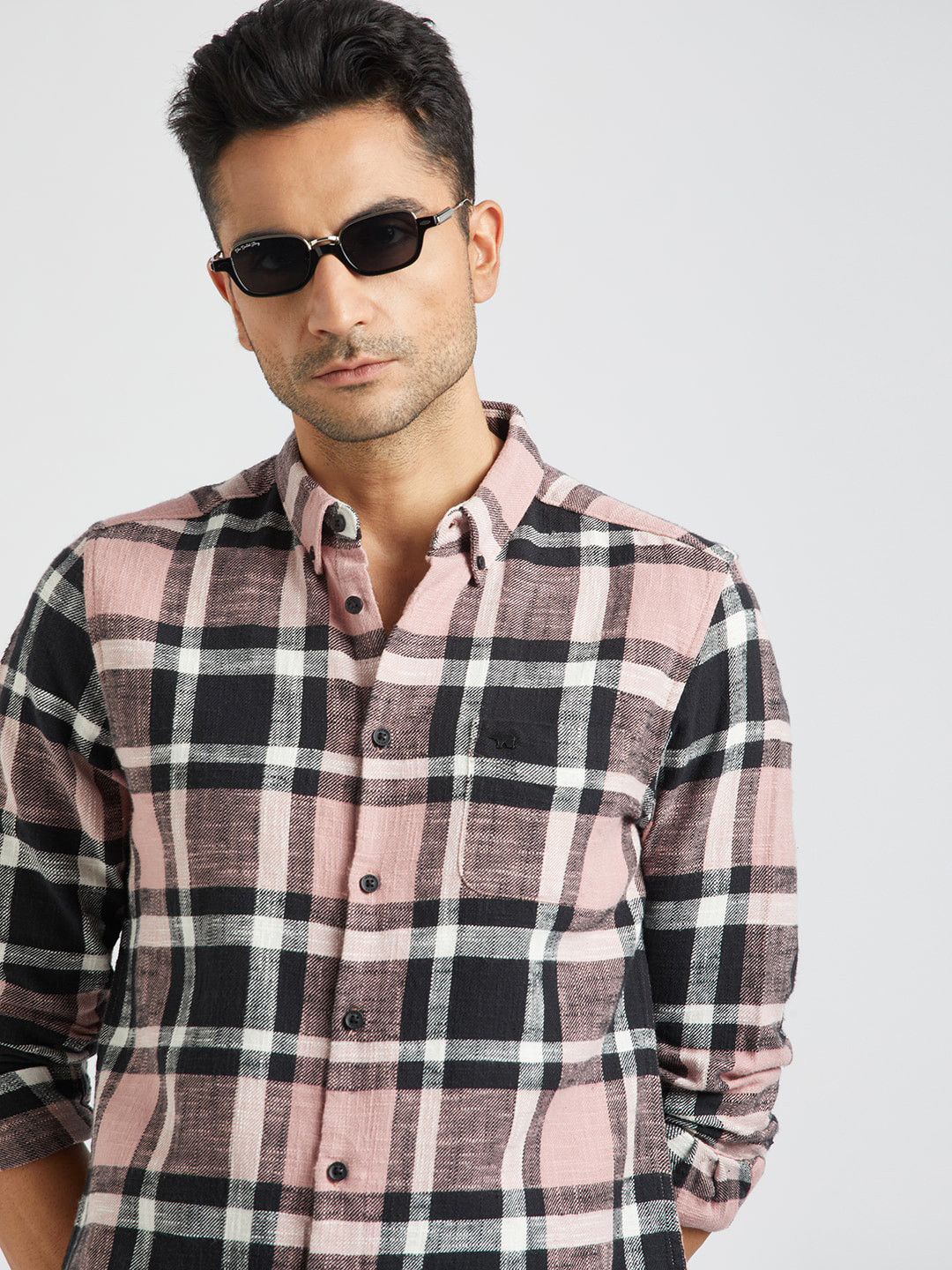 

THE BEAR HOUSE Tartan Checked Slim Fit Flannel Pure Cotton Casual Shirt, Pink