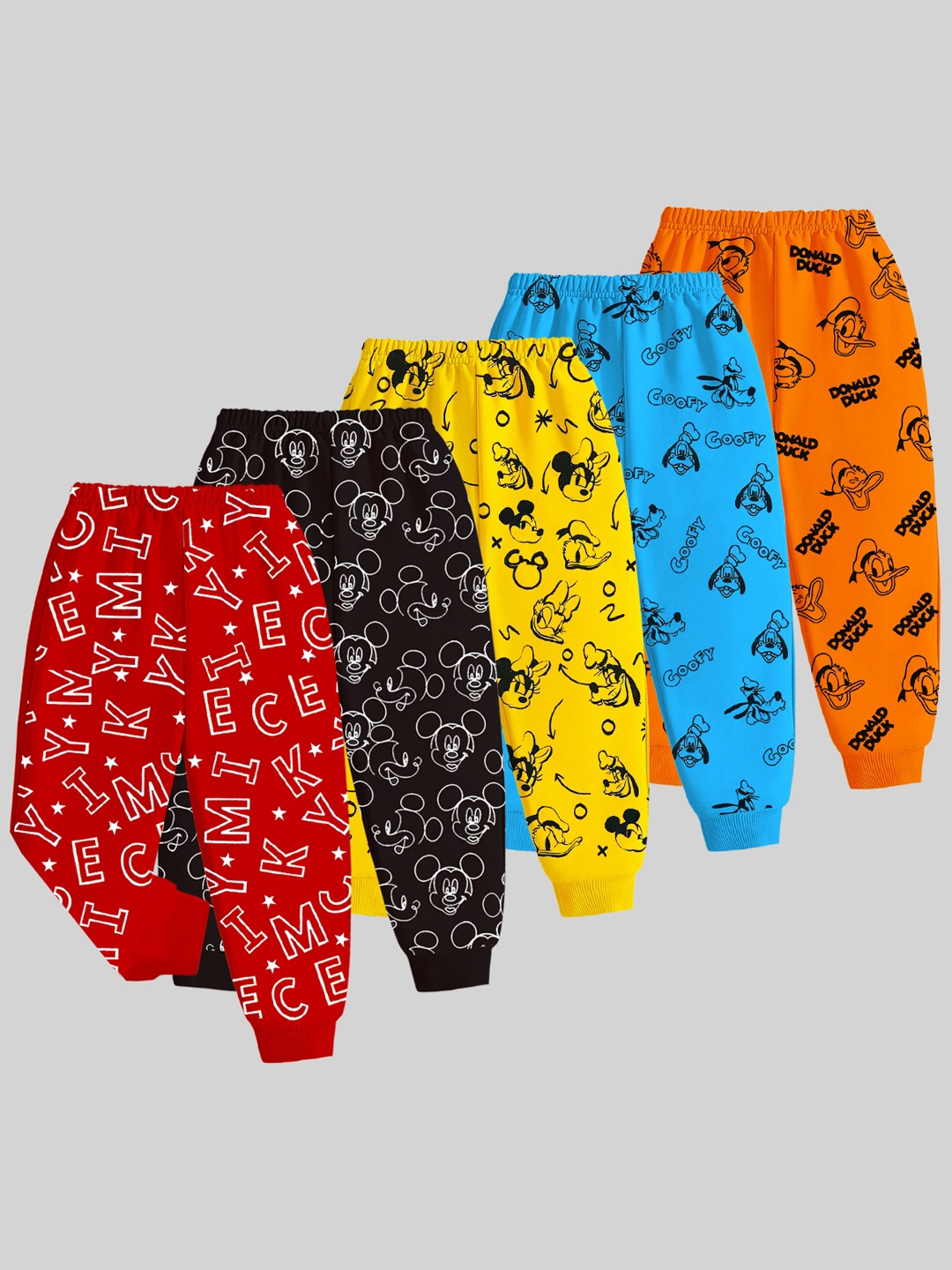 

KUCHIPOO kids Pack Of 5 Graphic Printed Cotton Joggers, Blue