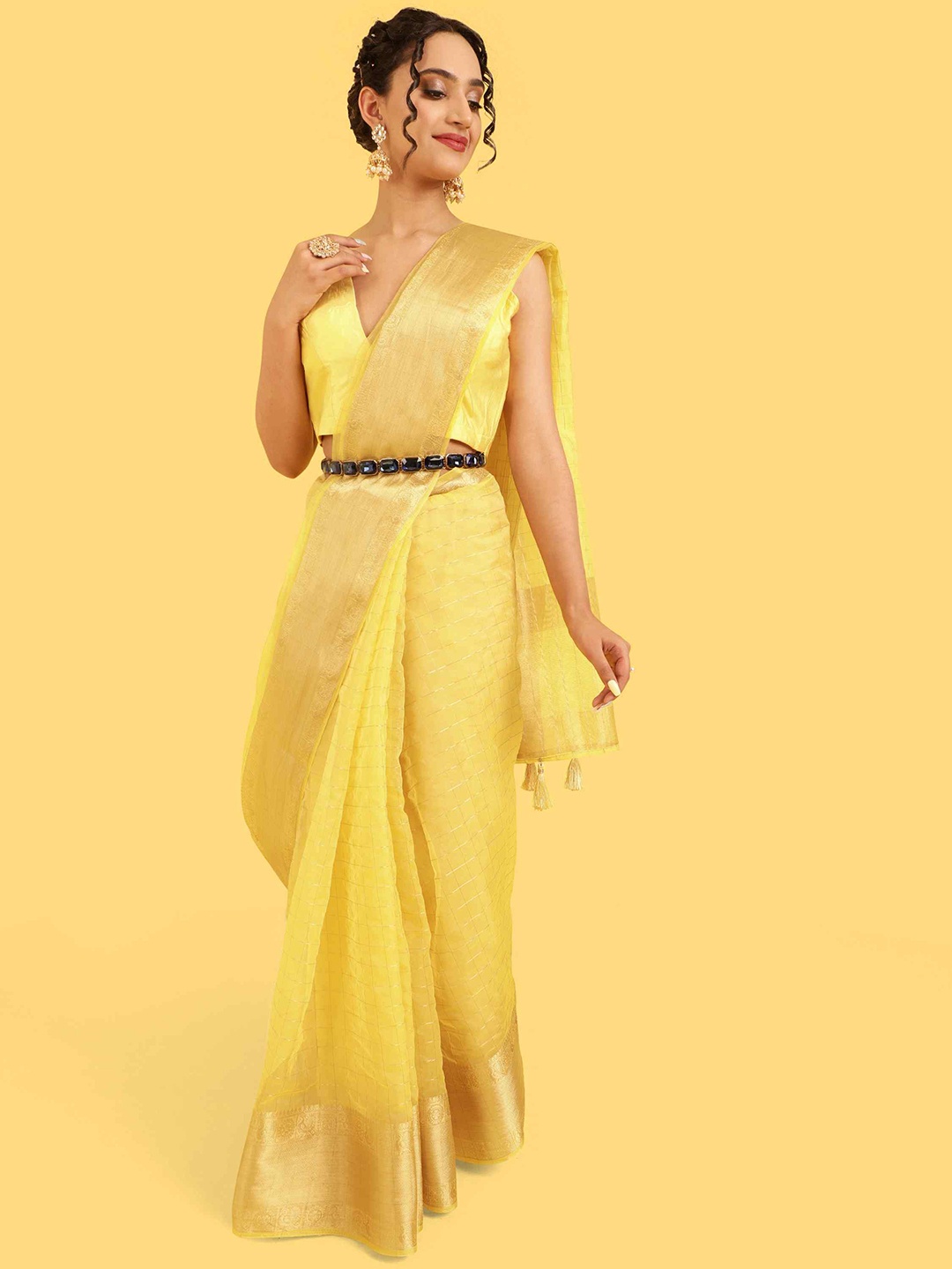 

elora Woven Design Zari Art Silk Bhagalpuri Saree, Yellow