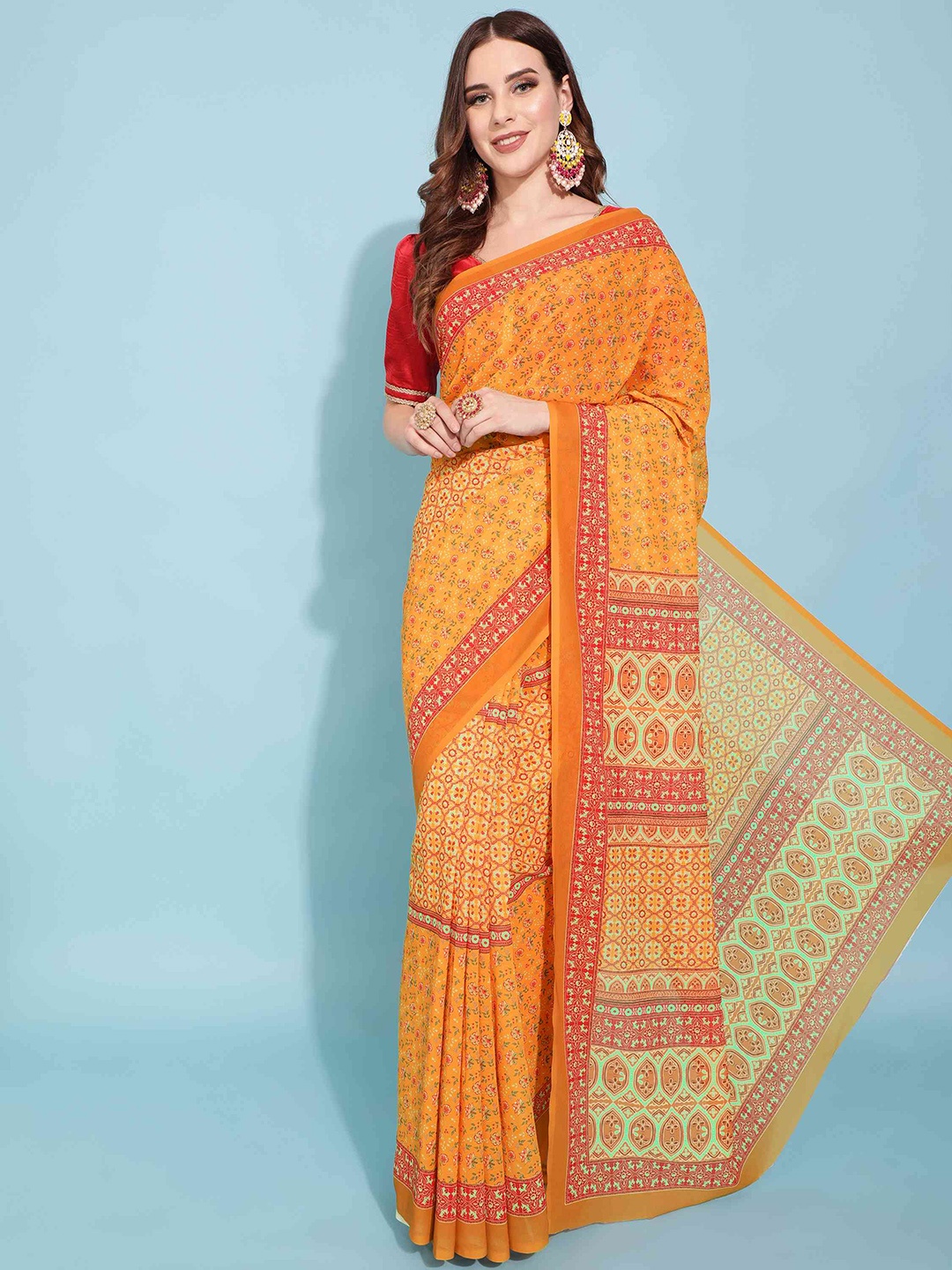 

elora Floral Printed Saree, Yellow