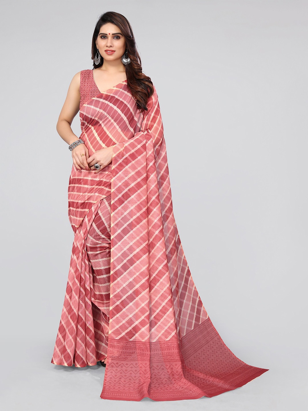

KALINI Checked Saree, Coral