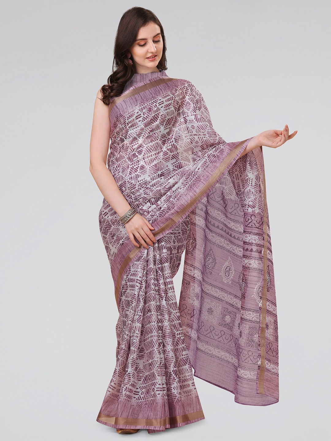 

MIRCHI FASHION Geometric Printed Silk Cotton Saree, Magenta