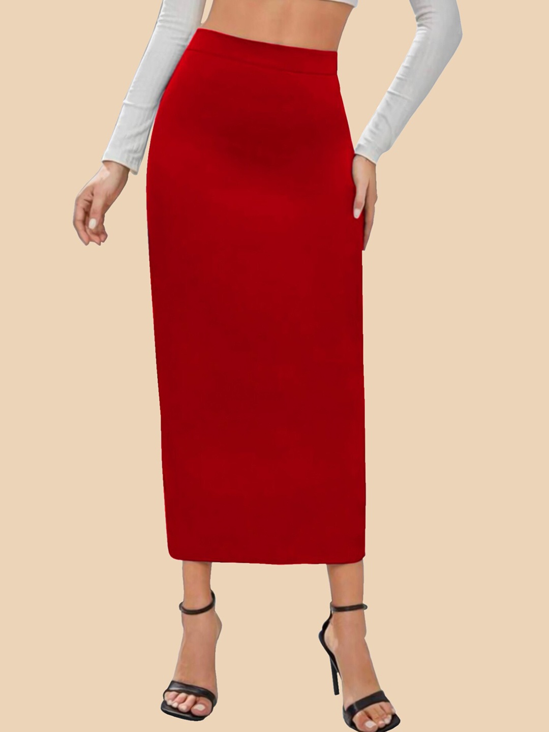 

Dream Beauty Fashion Knitted Pencil Midi Skirt, Red