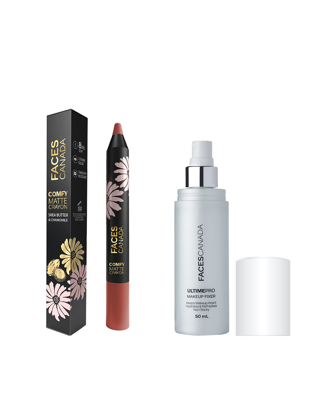

FACES CANADA Set of Comfy Matte Crayon Lipstick & Ultime Pro Makeup Fixer 50ml, Nude