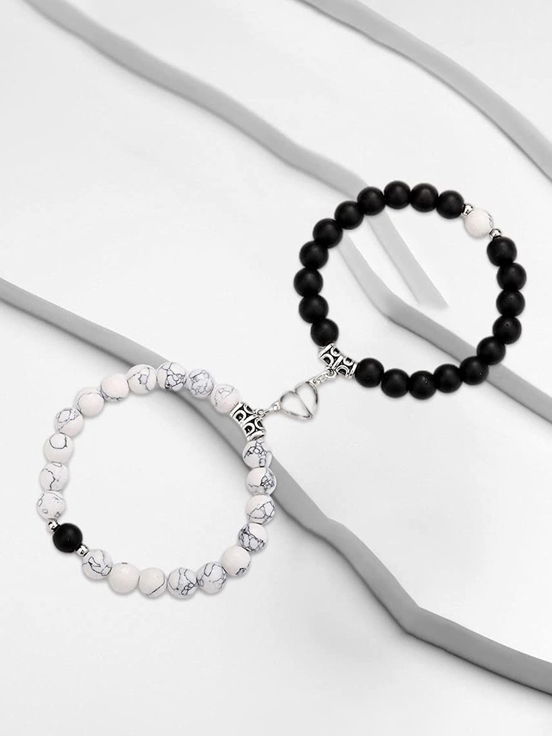 

Fashion Frill Magnetic Beads Couple Bracelet, Silver