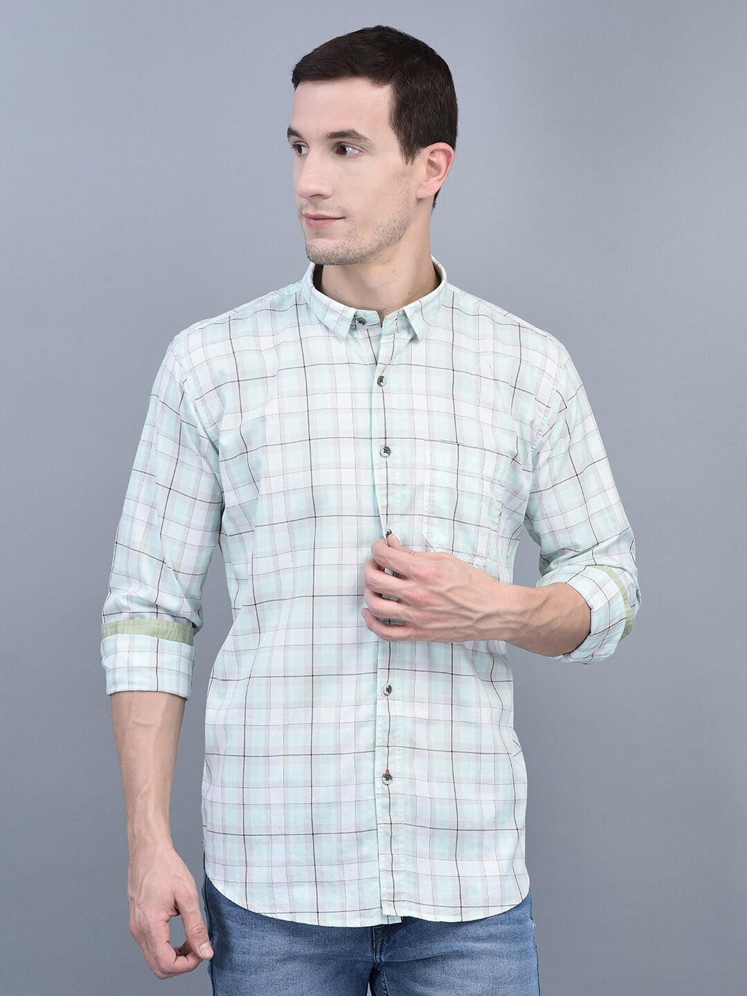 

COBB Tartan Checked Slim Fit Casual Shirt, Sea green