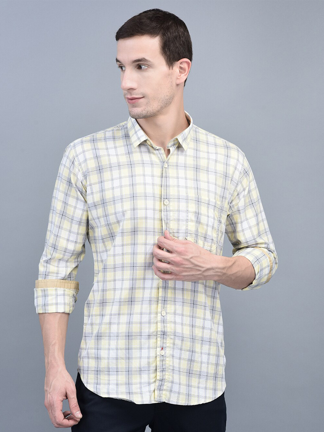 

COBB Slim Fit Checked Cotton Casual Shirt, Yellow