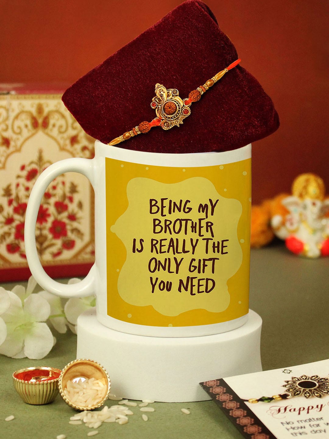 

TIED RIBBONS Ganesh Rudraksh Rakhi With Mug & Card, Multi