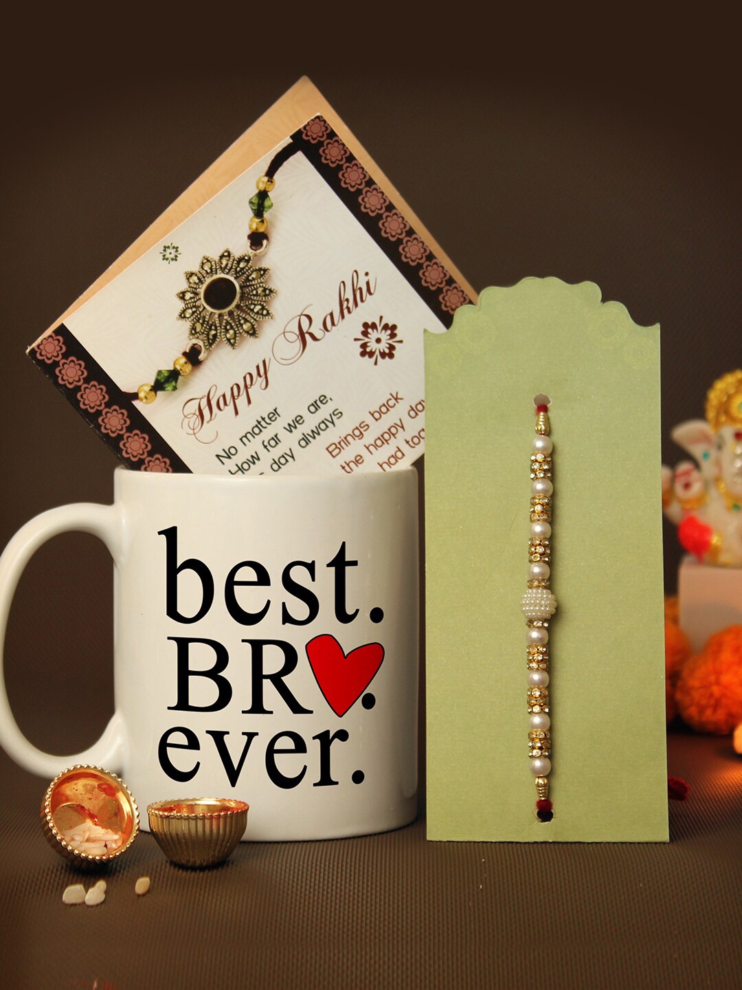 

TIED RIBBONS Pearl Rakhi With Coffee Mug & Card, Multi