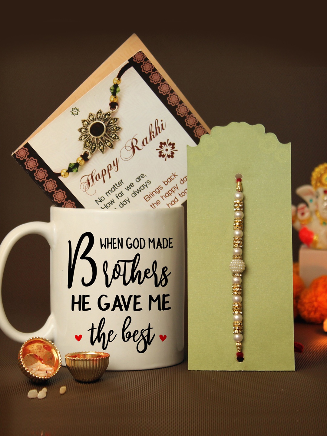 

TIED RIBBONS Pearl Rakhi for Brother with Mug & Card Gift Set, White