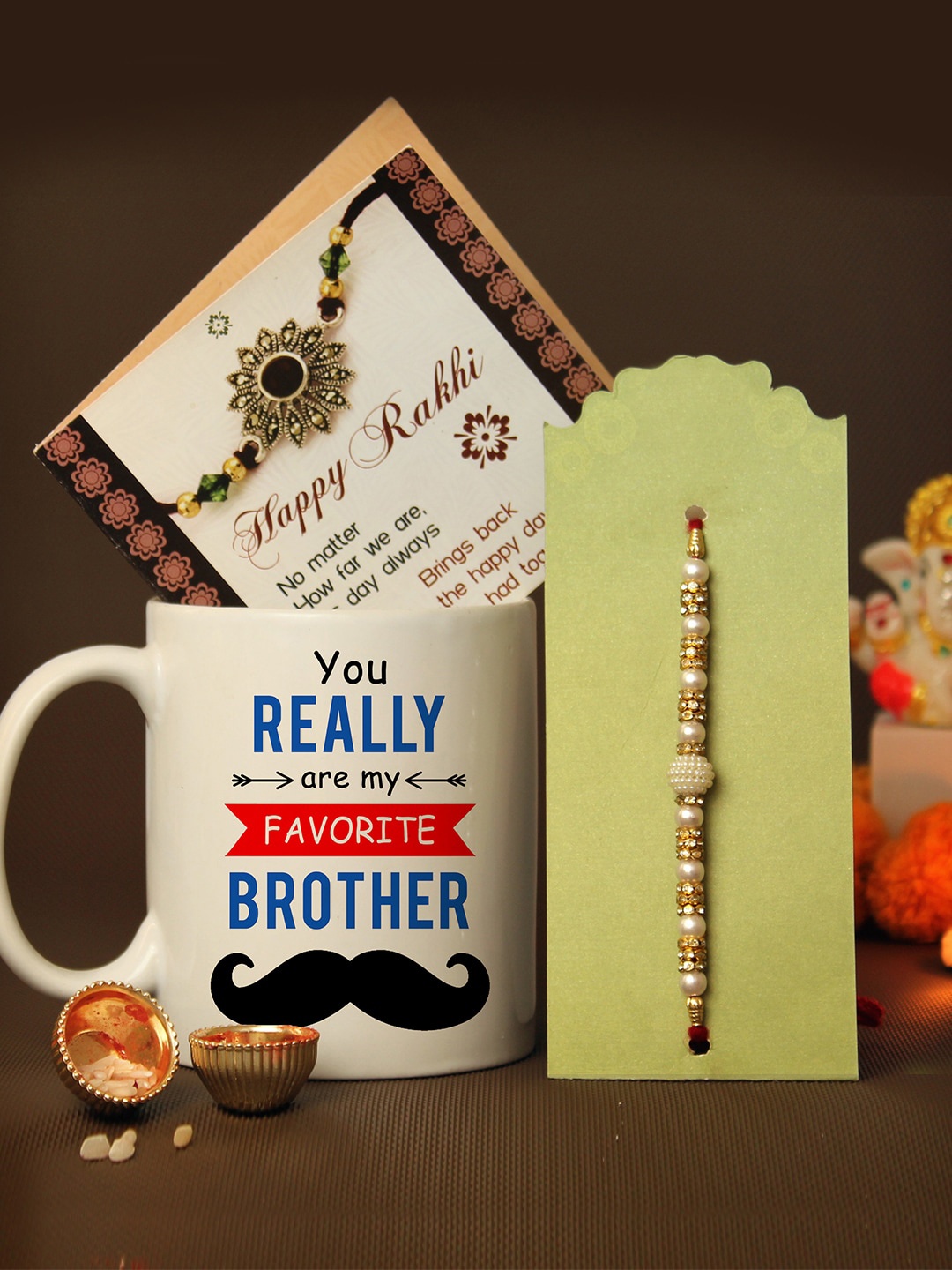 

TIED RIBBONS Pearl Rakhi With Mug & Card, Multi