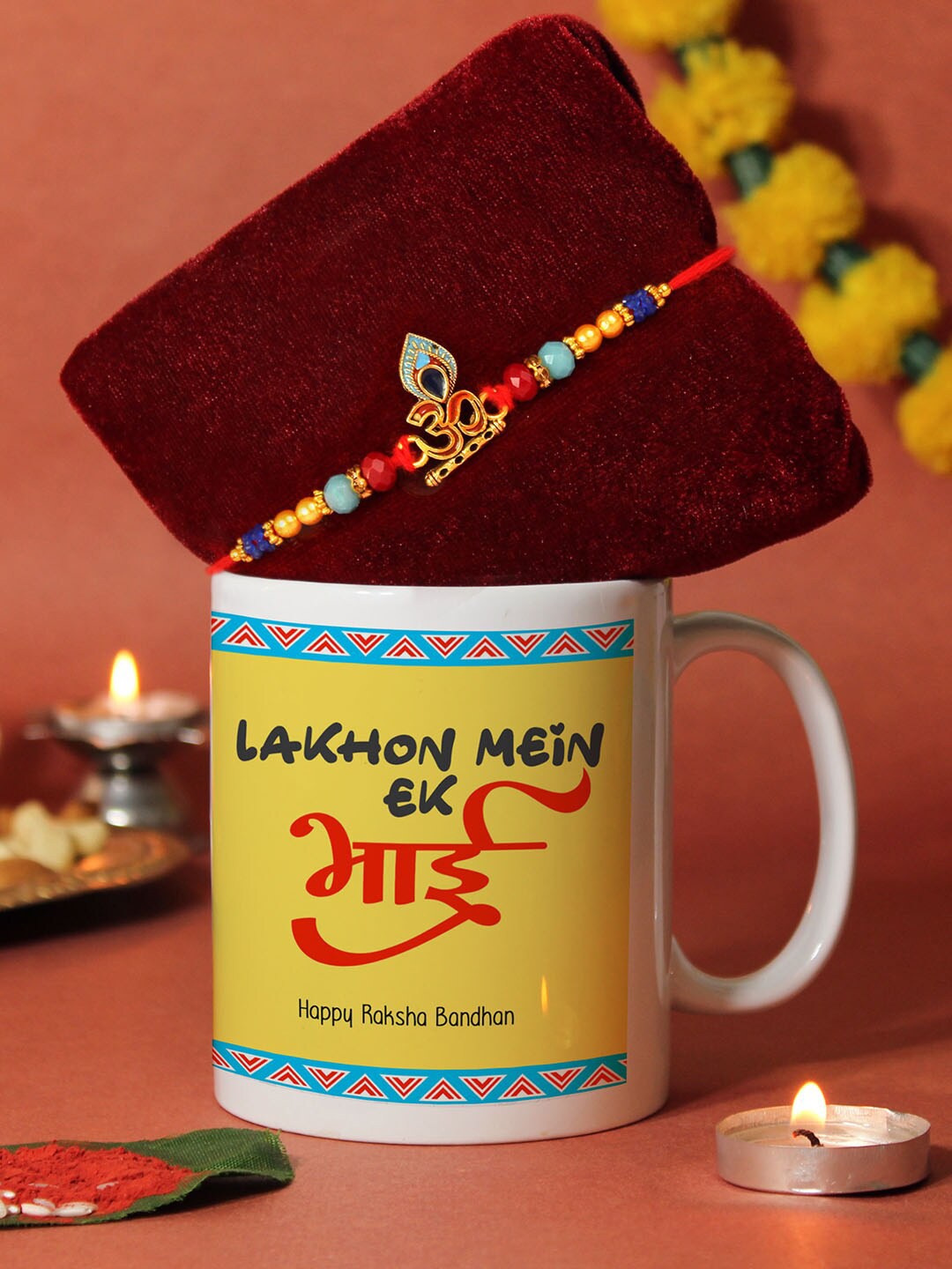

TIED RIBBONS Om Rakhi With Mug & Card, Multi
