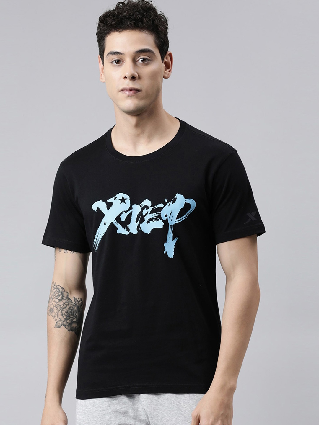 

Xtep Typography Printed Pure Cotton Sports T-shirt, Black