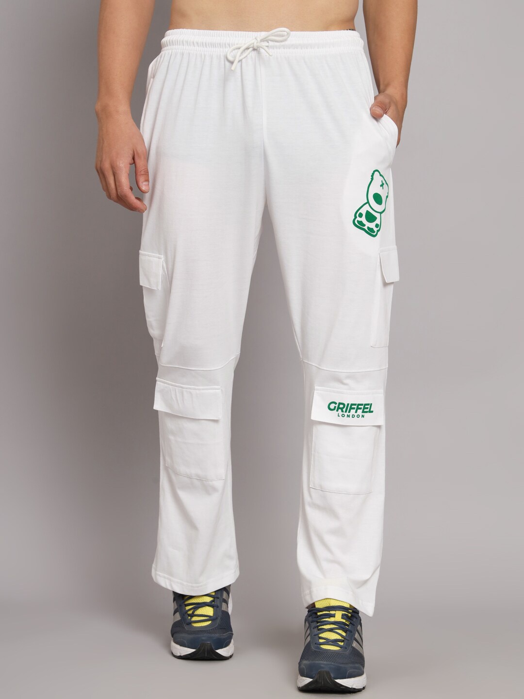 

GRIFFEL Men Typography Printed Cotton Track Pants, White