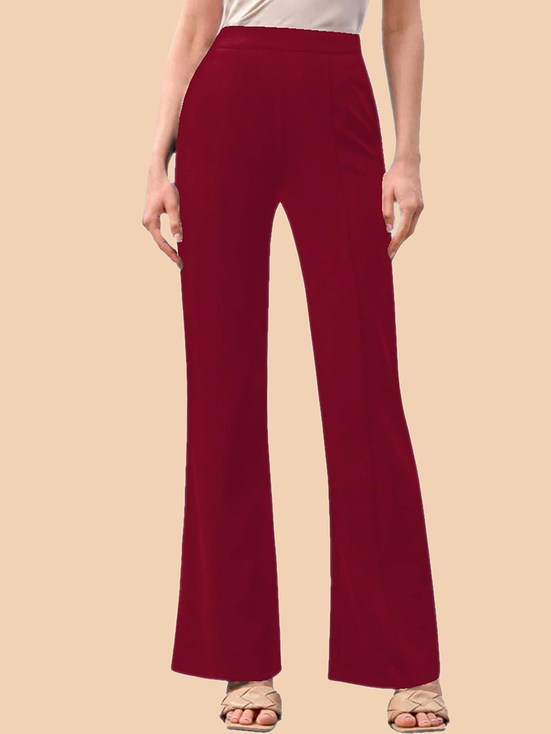 

Dream Beauty Fashion Women Regular Fit High-Rise Bootcut Trousers, Maroon